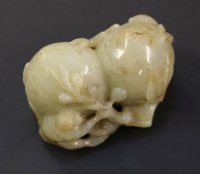 Lot 100 - Jade. Three Chinese carved jade fruit