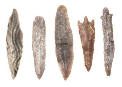 Lot 128 - Mauritania. A collection of five Neolithic flint spearheads found in Mauritania