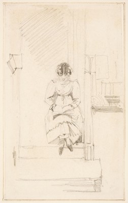 Lot 256 - Maclise (Daniel, 1806-1870). Study of a girl reading seated in a doorway, pencil on paper