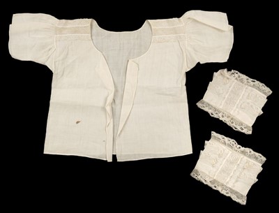 Lot 165 - Lace. An infant's shirt with Hollie Point lace dated May 3 1768, & a pair of cuffs