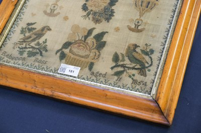 Lot 181 - Sampler. An unusual sampler depicting hot air balloons, by Rebecca Ross, 1854
