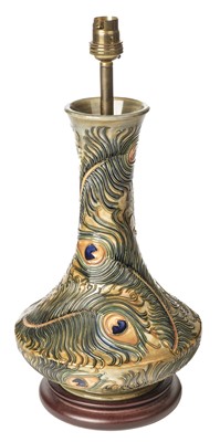 Lot 12 - Moorcroft. A Moorcroft pottery Peacock Feathers pattern table lamp