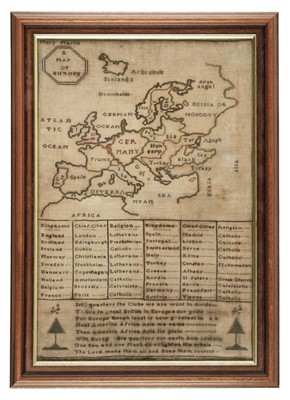 Lot 178 - Sampler. A Map of Europe, by Mary Martin, circa 1850