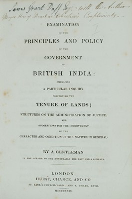 Lot 67 - Robertson (Henry). Examination of the Principles and Policy of the Government of British India, 1829