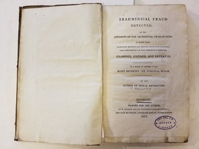 Lot 346 - [Austen family]. Brahminical Fraud Detected, London: W. Bulmer and Co, 1812