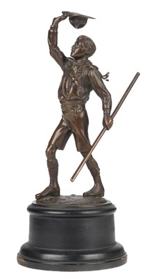 Lot 316 - Scouting. A bronze figured modelled as a Boy Scout with presentation plaque