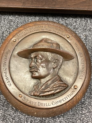 Lot 317 - Scouting. A circular bronze Baden-Powell plaque and related Scouting memorabilia