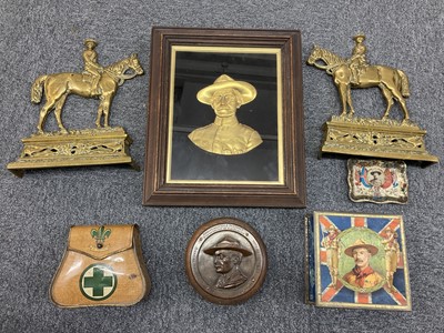 Lot 317 - Scouting. A circular bronze Baden-Powell plaque and related Scouting memorabilia