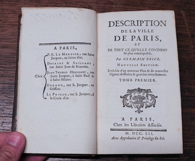 Lot 29 - Brice (Germain). Description de la Ville de Paris, 4 volumes, 1752