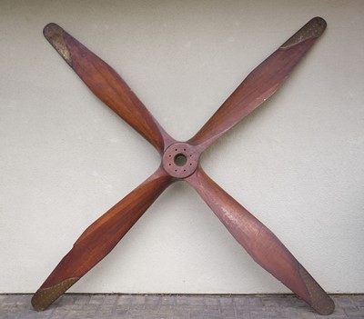 Lot 69 - Propeller. A WWI FE2b four blade mahogany propeller with brass sheaths