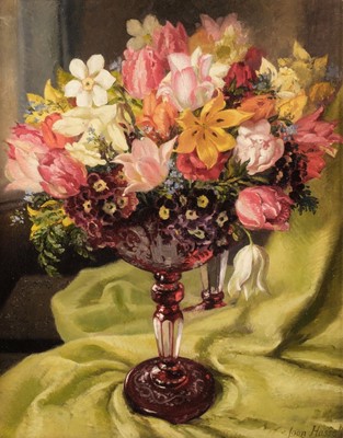 Lot 348 - Hassall (Joan, 1906-1988). Still life of flowers in a glass vase, circa 1940