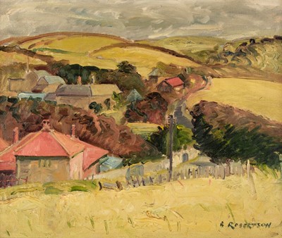 Lot 144 - Robertson (Barbara, 1946-2018). Village Landscape, Cornwall, oil on canvas