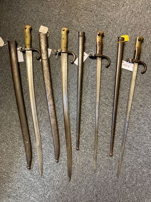 Lot 350 - Bayonets. Two French Chassepot and two Gras bayonets