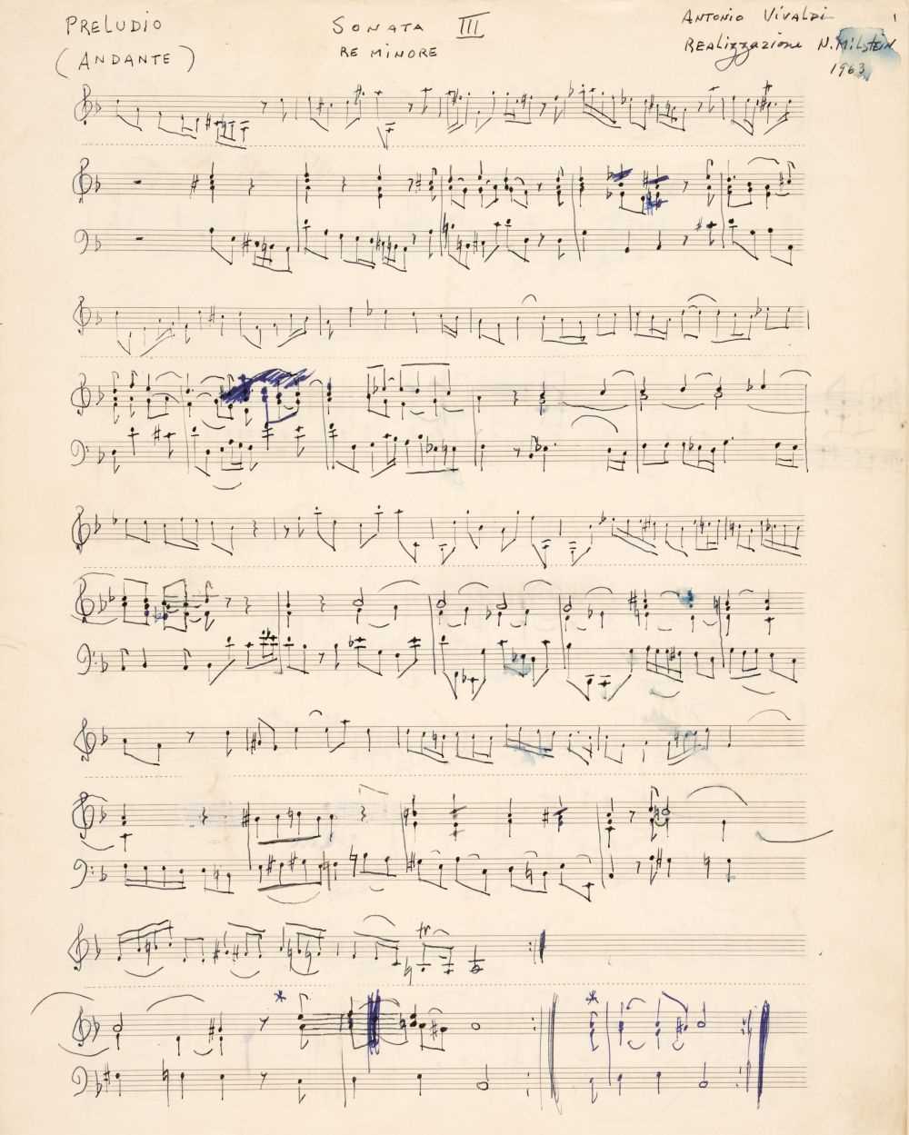 Lot 352 - Milstein (Nathan, 1903-1992). An extremely rare and important Autograph Music Manuscript Signed