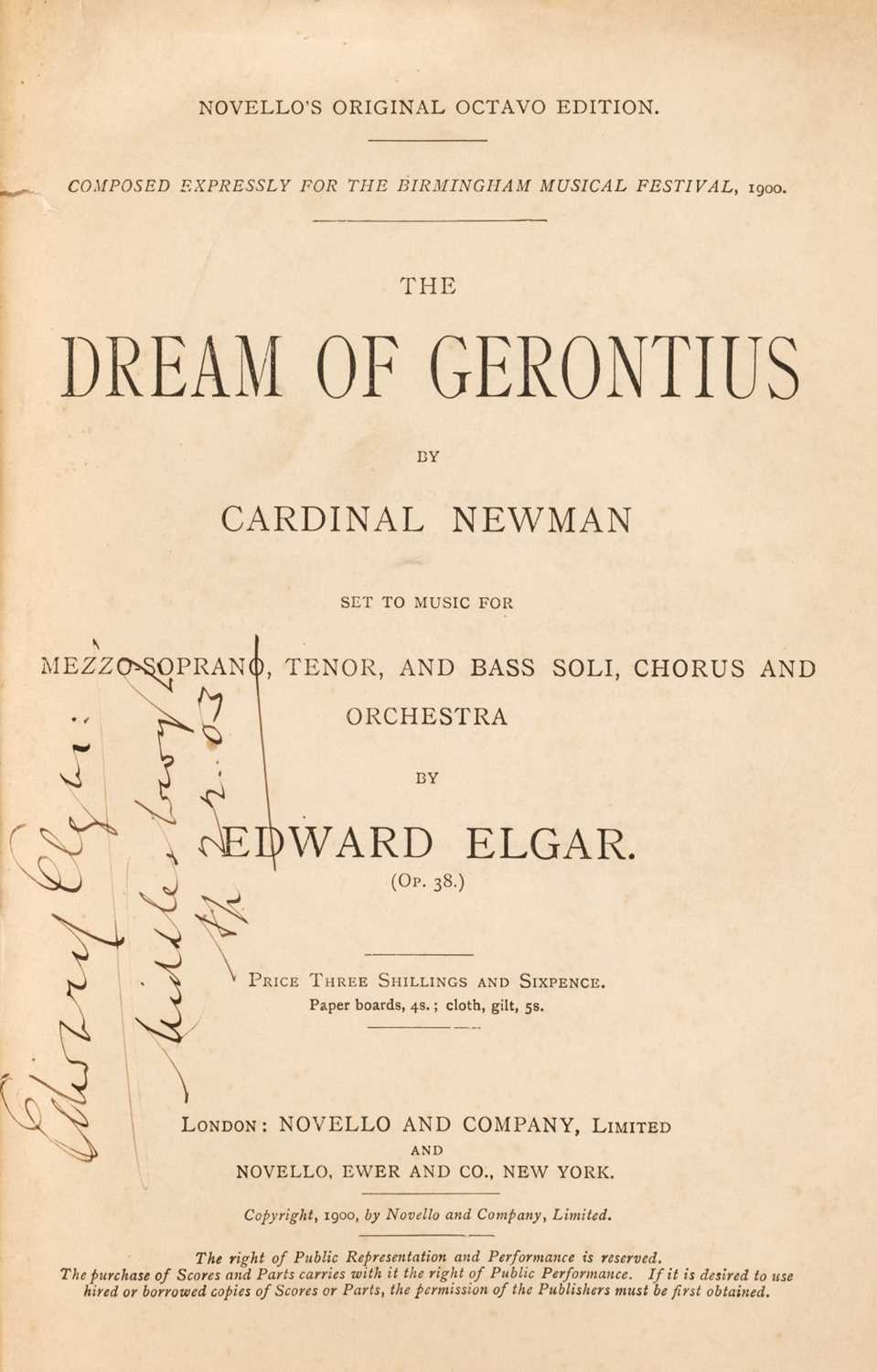 Lot 331 - Elgar (Edward, 1857-1934). Signed score of The Dream of Gerontius
