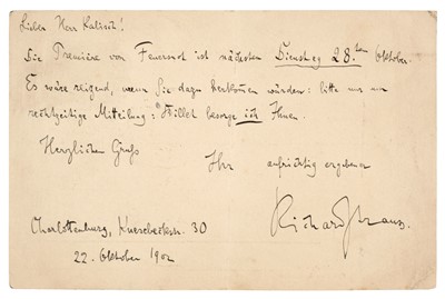 Lot 365 - Strauss (Richard, 1864-1949). Autograph Postcard Signed, ‘Richard Strauss’