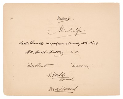 Lot 363 - Scott (Robert Falcon, 1868-1912).Autograph Signature, ‘Robt. F Scott’/‘Discovery’’, [1904]