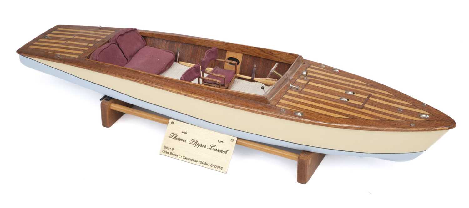 Lot 282 - Thames Slipper Launch. A fine wooden scale model of Thames Slipper Launch