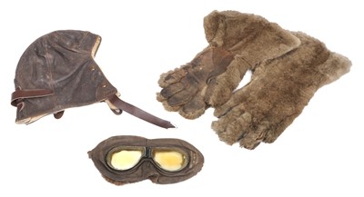 Lot 189 - Flying Apparel. A pair of RAF Mark II flying goggles and helmet dated 1940