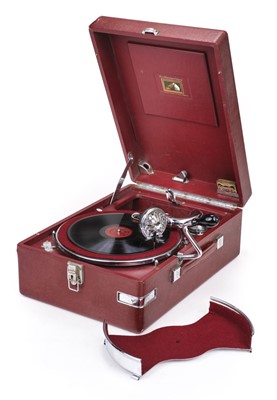 Lot 136 - Gramophone. Vintage HMV 102 gramophone in red Rexine, circa 1935, in good working order