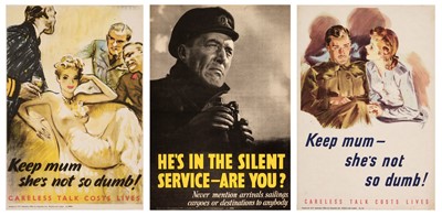 Lot 470 - World War II Posters. A collection of WWII posters including 'Careless Talk Costs Lives', circa 1941
