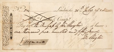 Lot 239 - Wellington (Arthur Wellesley, 1st Duke of, 1769-1852). Cheque signed 'Wellington'