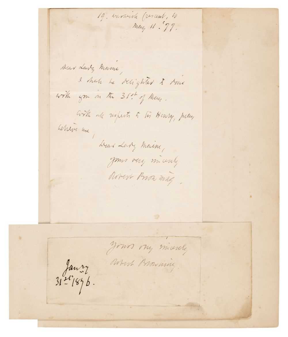 Lot 316 - Browning (Robert, 1812-1889). Autograph Letter Signed, 'Robert Browning', 11 May 1877