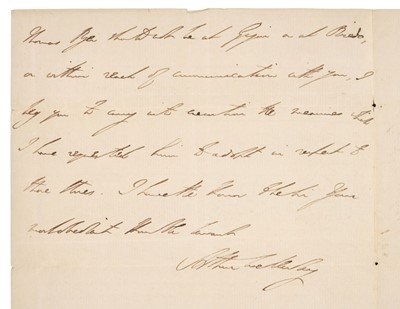 Lot 300 - Wellington (Arthur Wellesley, 1st Duke of, 1769-1852). Autograph Letter Signed, 'Arthur Wellesley'