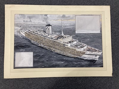 Lot 460 - Davis (G. H. 1881 - 1963). Cross-sectional drawing of the passenger liner "Southern Cross", 1954