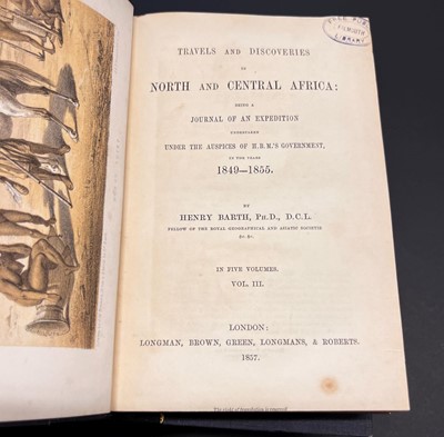 Lot 4 - Barth (Heinrich). Travels and Discoveries in North and Central Africa, 1st edition, 1857-58