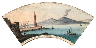 Lot 270 - Neapolitan School. A fan-shaped painting of Vesuvius and the Bay of Naples, mid 19th century