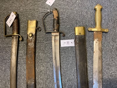 Lot 387 - Swords. A French model 1830 sidearm (coup choux) plus police hangers