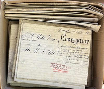 Lot 388 - Indentures. A large collection of 67 mostly vellum deeds...., 1832/1924