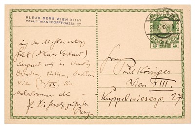 Lot 314 - Berg (Alban, 1885-1935). Autograph Letter, 1912