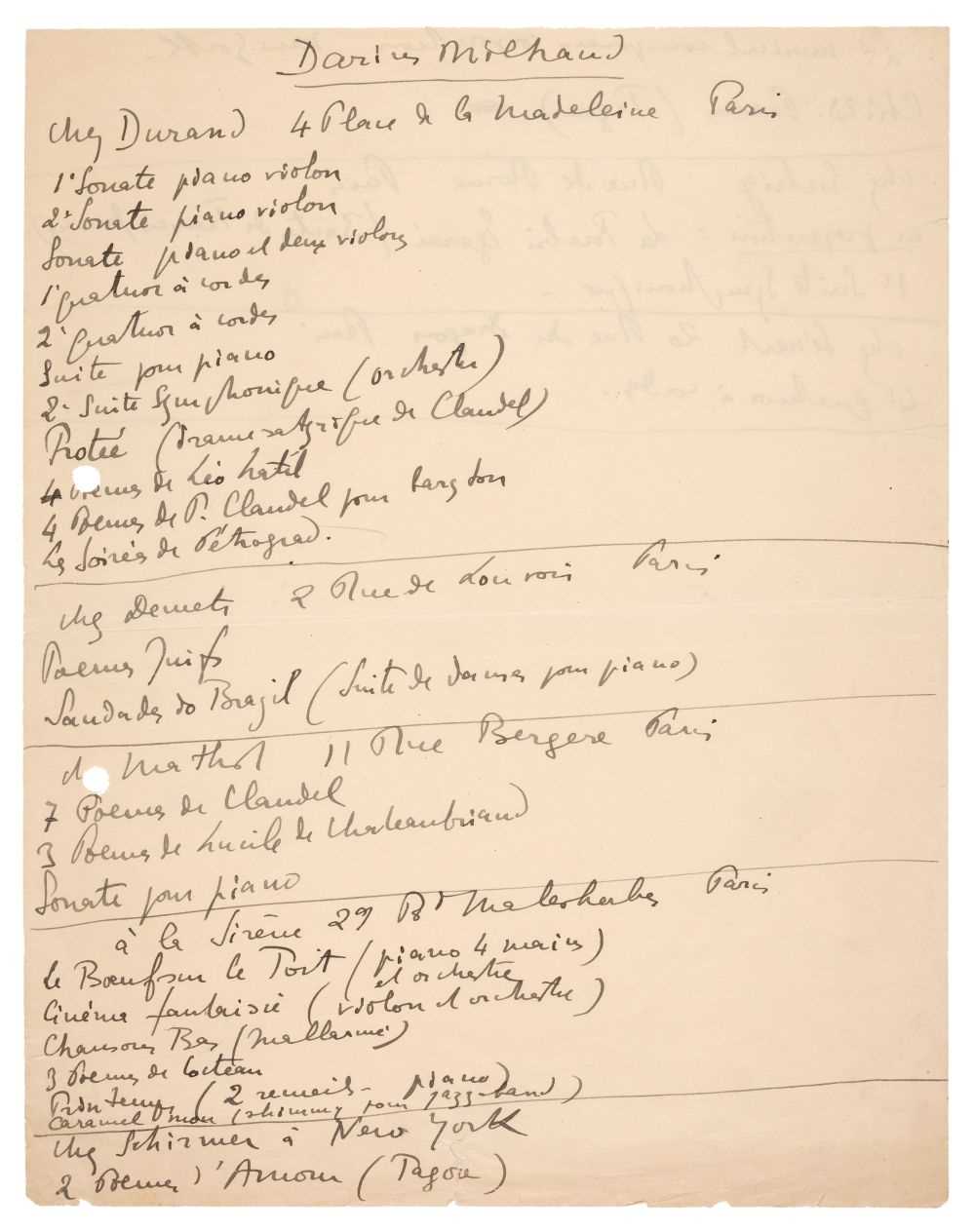 Lot 350 - Milhaud (Darius, 1892-1974). Autograph Literary Manuscript Signed, c. 1920