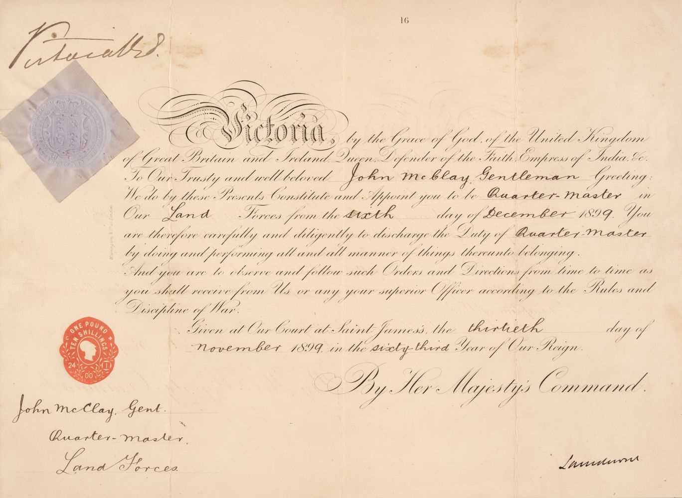 Victorian Paperwork Lot 249 - Victoria (1819-1901). Document signed, 1899