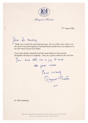 Lot 278 - Thatcher (Margaret Hilda, 1925-2013). Typed Letter Signed, 2003