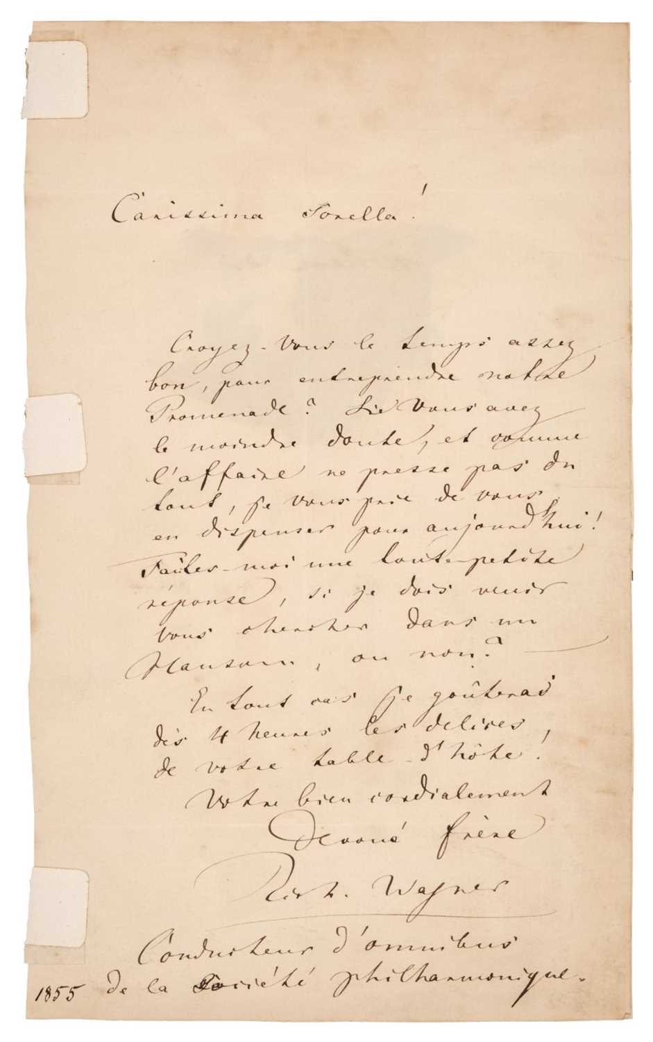 Lot 374 - Wagner (Richard, 1813-1883). Autograph Letter Signed, 1855