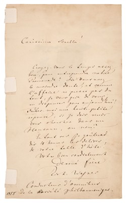 Lot 374 - Wagner (Richard, 1813-1883). Autograph Letter Signed, 1855