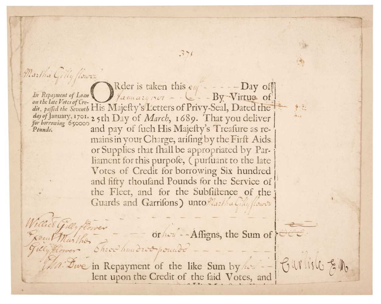 Lot 217 - Walpole (Robert, 1676-1745).  Document Signed, ‘R Walpole', 1741
