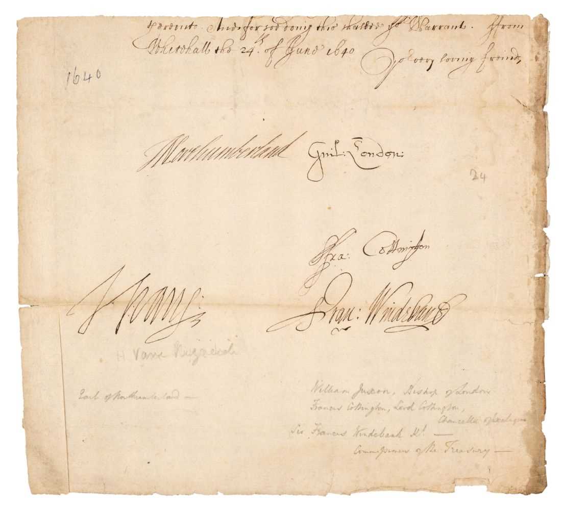 Lot 210 - Juxon (William, 1582-1663). Document Signed,