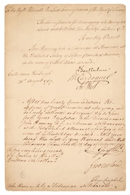 Lot 225 - Fitzroy (Augustus, 1735-1811). Document Signed, ‘Grafton’, as Lord of the Treasury, 1767