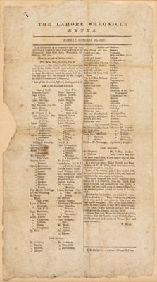 Lot 14 - India. List of Survivors at Lucknow. The Lahore Chronicle Extra. Monday, October 26, 1857