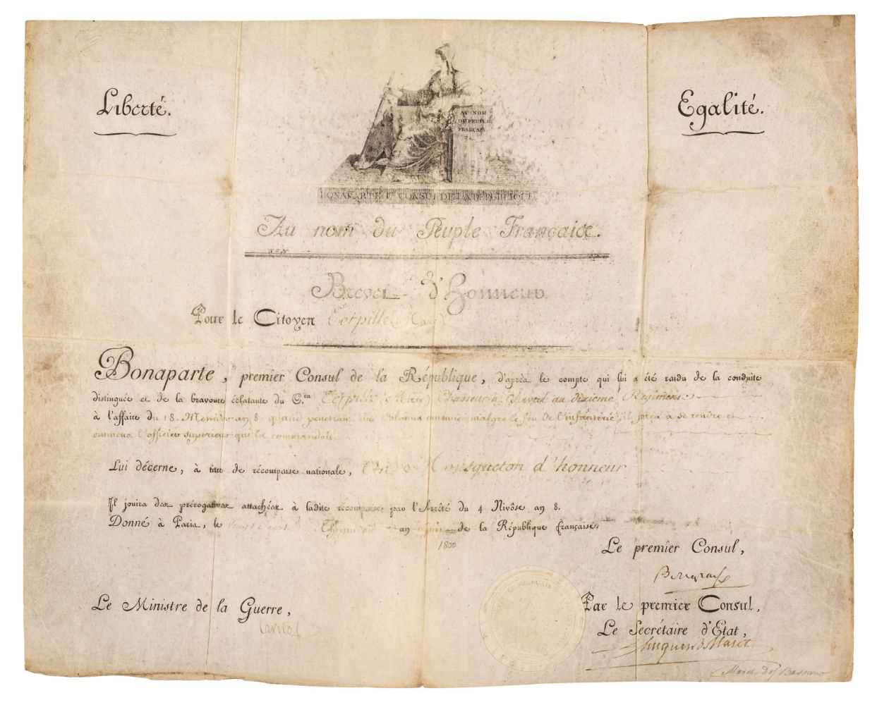 Lot 233 - Napoleon I (1769-1821). Document signed, 'Bonaparte', 1800