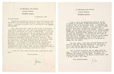 Lot 628 - Greene (Graham, 1904-1991). Two Typed Letters Signed and final page of a Typed Letter Signed