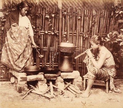 Lot 44 - Dutch East Indies. Two Malay Women Cooking, c. 1880