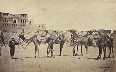 Lot 49 - Egypt. Two views with figures and camels outside city walls, 1865s