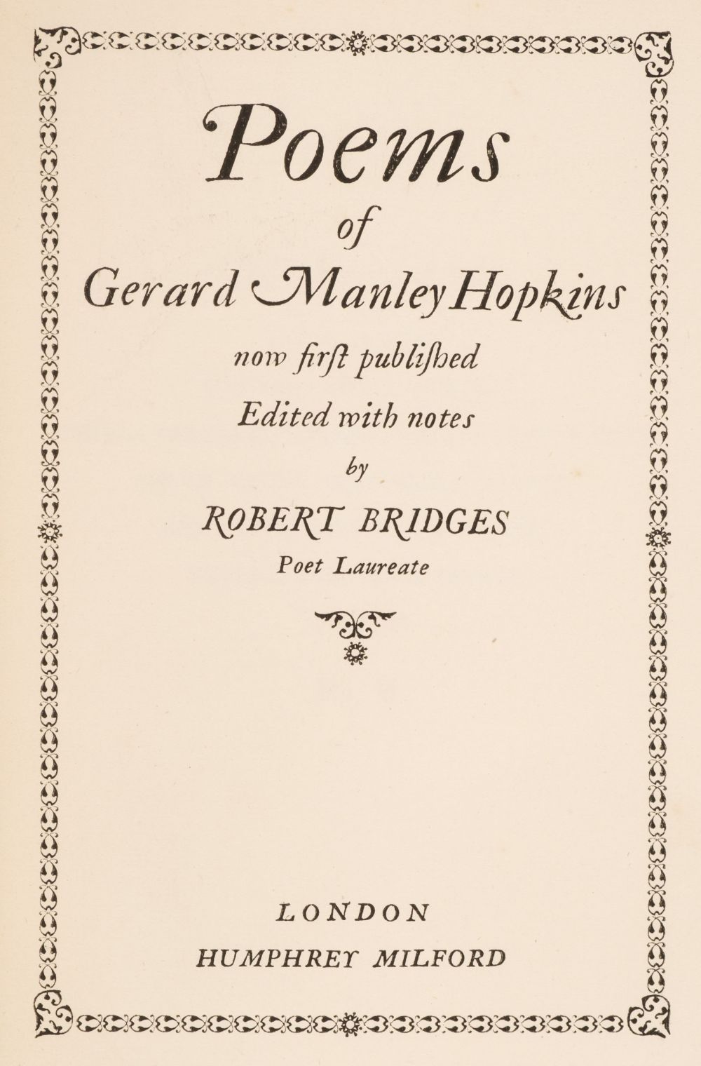 Lot 892 - Hopkins (Gerard Manley). Poems, edited