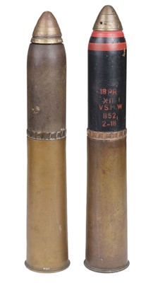 Lot 300 - Munition. An inert 18 Pr. shrapnel round for the British QF 18 pounder gun