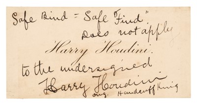 Lot 341 - Houdini (Harry, 1874-1926). Signed Calling Card, c. 1920
